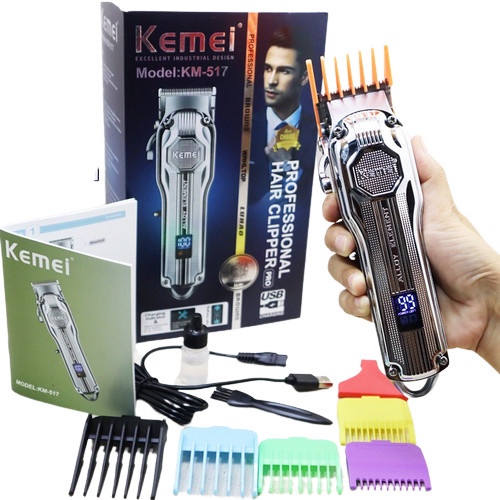 Alat Cukur Rambut Kemei KM-517 Professional Hair Clipper Electric Alloy Element LCD Display Mesin Cukuran KM 517