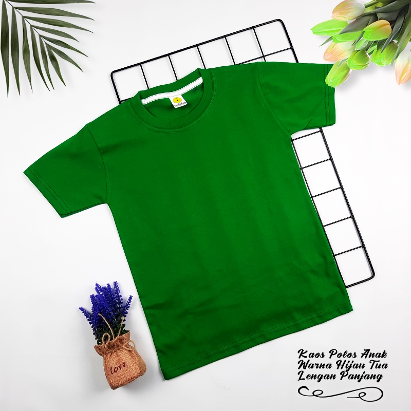 KAOS POLOS ANAK PREMIUM ECOSOFT COTTON | KAOS UNISEX BISA COWOK CEWEK | WARNA HIJAU TUA - PENDEK