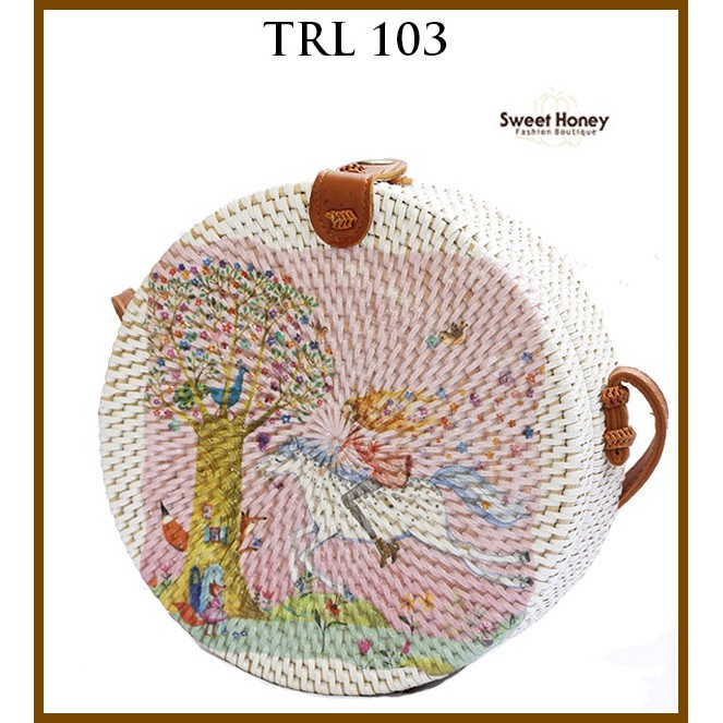 Sweet Honey ~ Grosir Tas Rotan Bulat Lukis Decoupage Motif Peri Dongeng TRL103