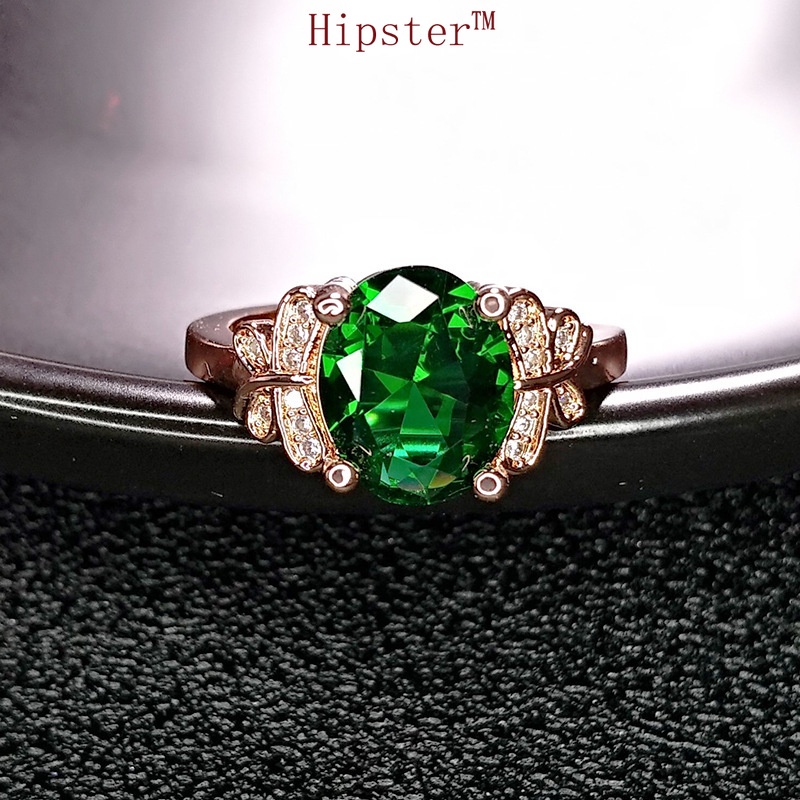 Hot Sale Vintage Luxury Rose Gold Emerald Diamond-Studded Ring