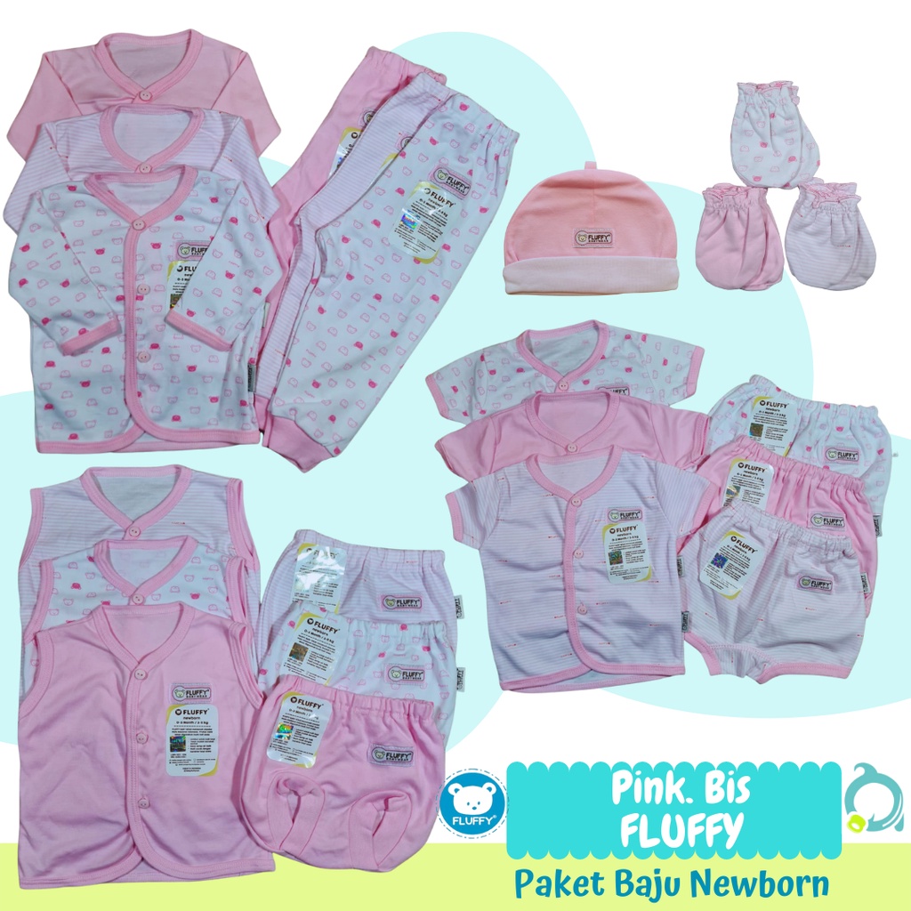 FLUFFY / LIBBY / VELVET (Pink) Paket Baju Bayi Baru Lahir, Paket Murah Lengkap newborn,  stelan Size 0-3 &amp; Size S