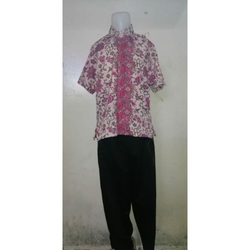 COUPLE BATIK / BATIK DAN ROK SARIMBIT MOTIF BUNGA TANJUNG PINK