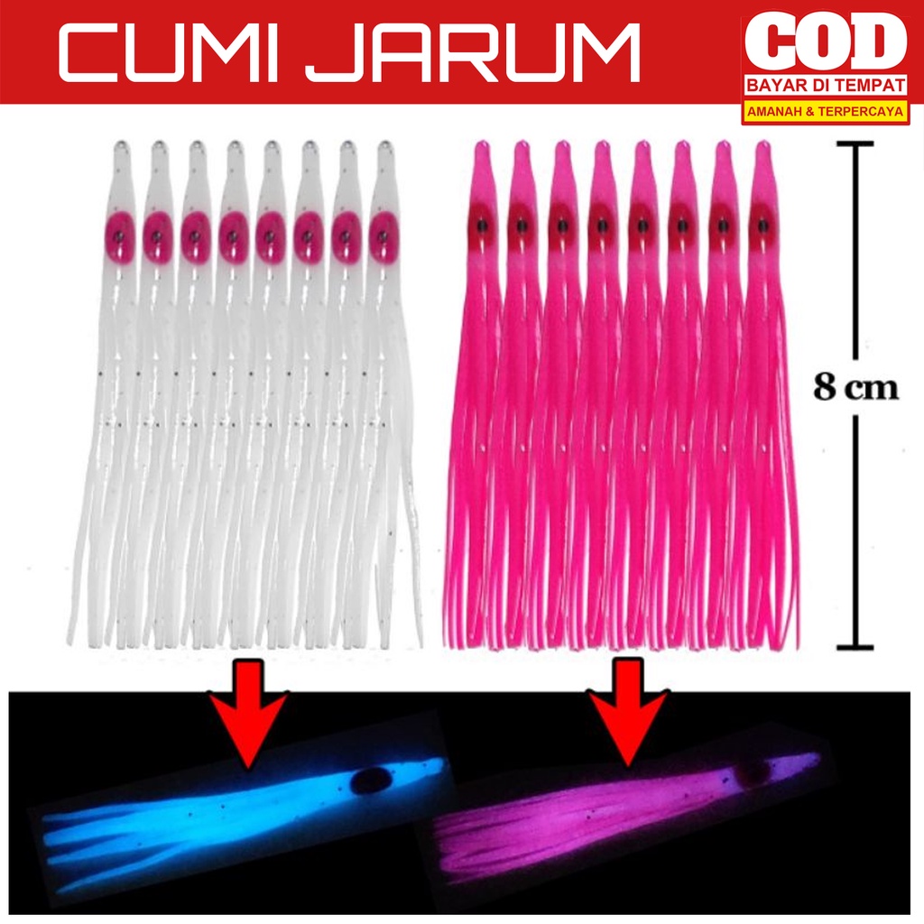 5Pcs Umpan Pancing Cumi Karet Jarum Biru Pink Octopus Skirt Karet Fosfor Assist Hook
