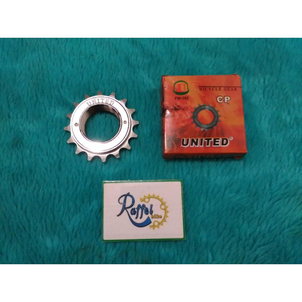 CENA1474 Termurah  Gear BMX united 16T, free wheel united chrome atau gear fixie