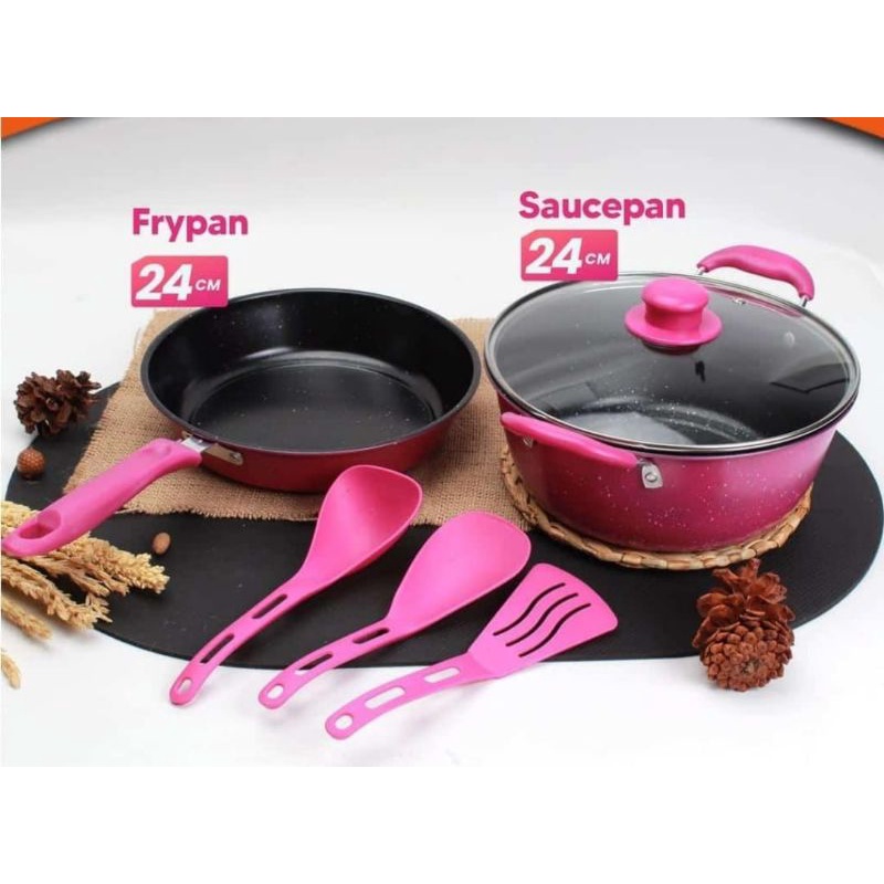 PANCI SET 8 PCS POT SERIES + Tutup Kaca dan Spatula Omicko Bisa COD