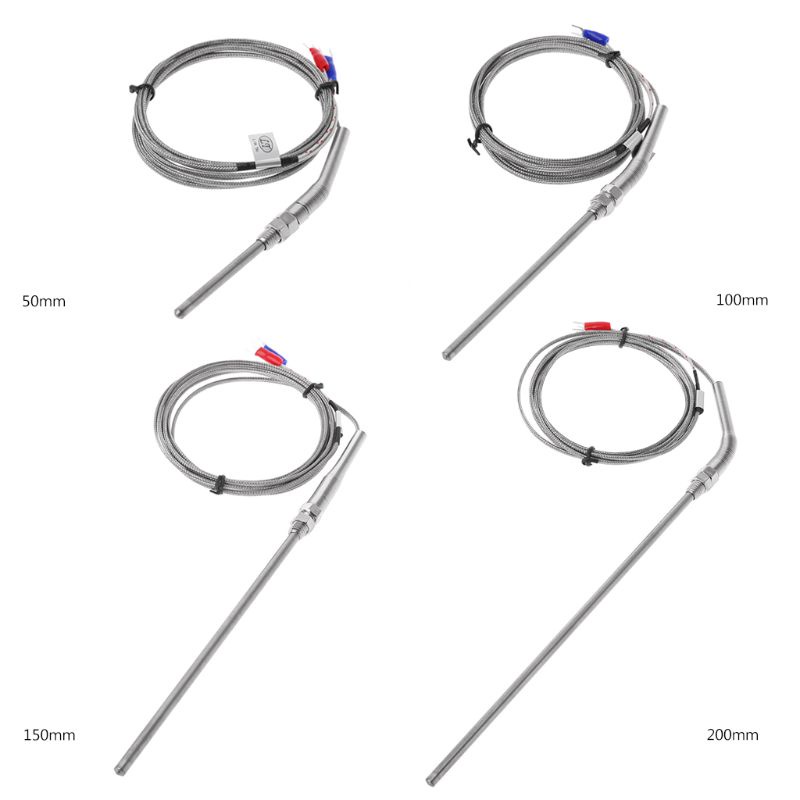 Sensor Suhu Thermocouple Tipe K Bahan Stainless Steel Ukuran 2m 50mm / 100mm / 150mm / 200mm 0-400 ° C