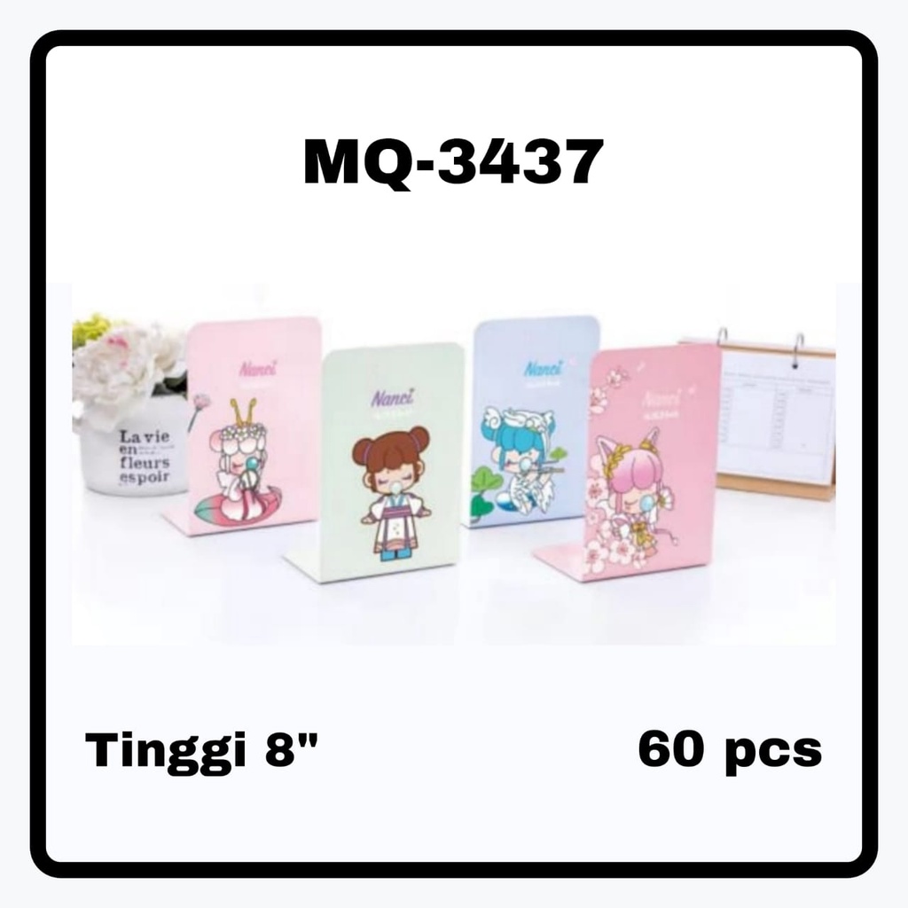 

STAND BOOK / Book END / PEMBATAS Buku MOTIF NANCI Bahan Besi dapat 2 pcs MQ-3437
