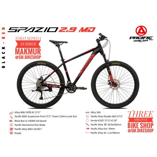 SEPEDA GUNUNG PACIFIC SPAZIO 2.9 MD 27.5 INCH BLACK RED,ALLOY