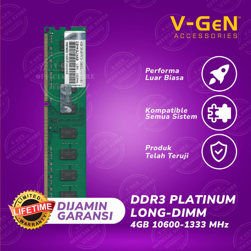 V-GeN RAM DDR3 4GB 10600 PLATINUM LongDimm - Memory RAM PC VGEN