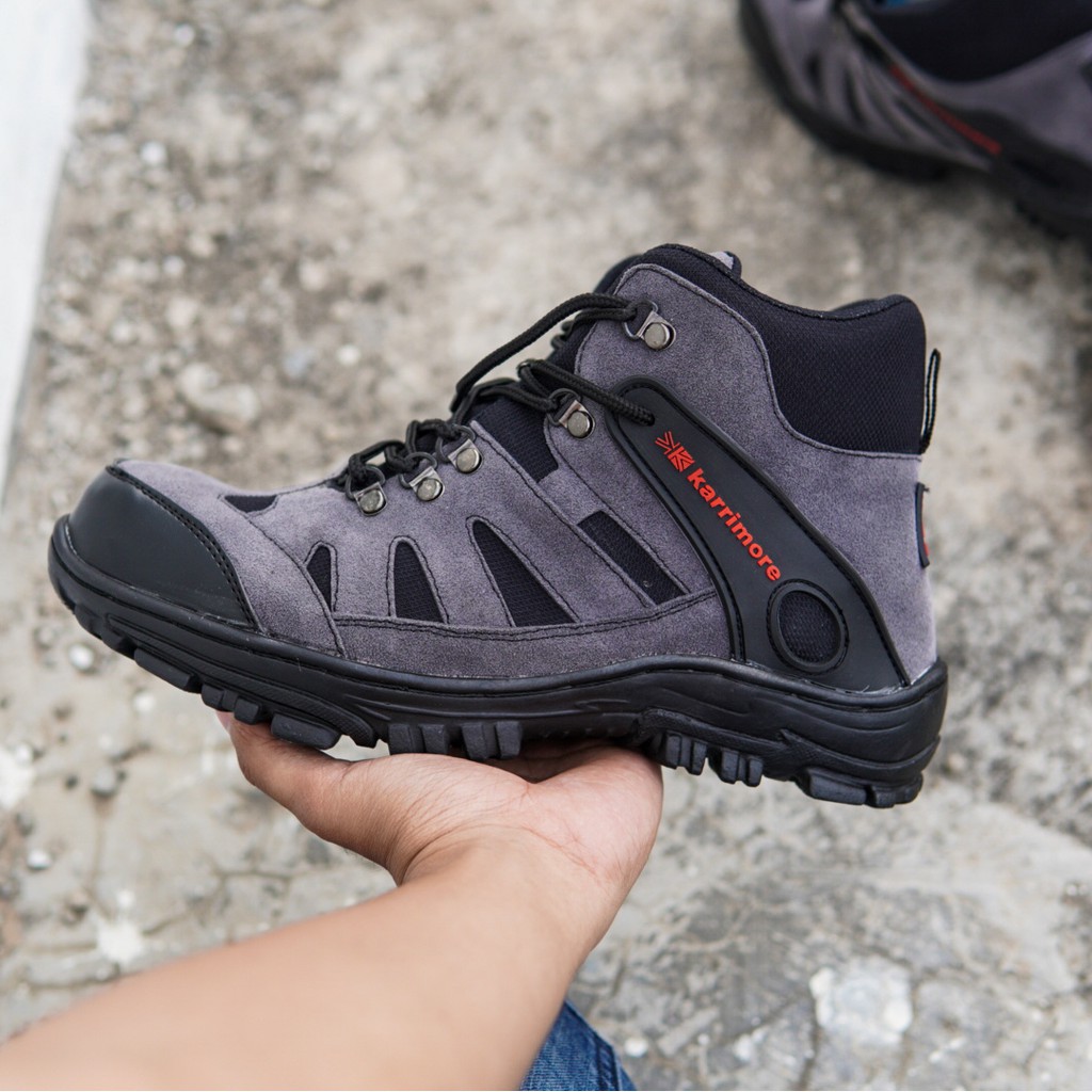 SM88 - Sepatu Gunung Pria Karrimore Abu Boots Safety Hiking Boot Cowok Outdoor Anti Selip Keren