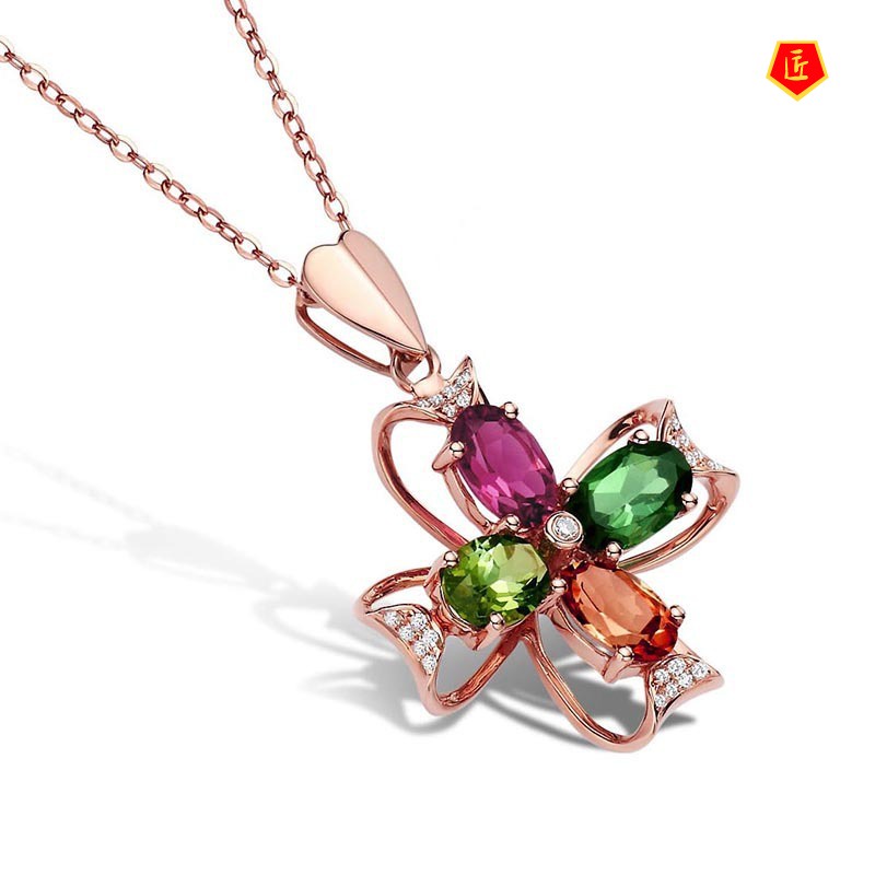 [Ready Stock]Four-Color Petal Gem Pendant Elegant Fashion Temperament