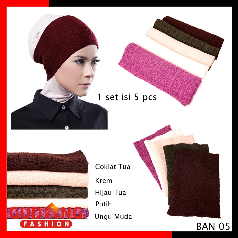 Bandana Rajut Basic dan Two Tone 2 Warna / Bandana Wanita / 1 Set isi 5 Pcs (COMB)