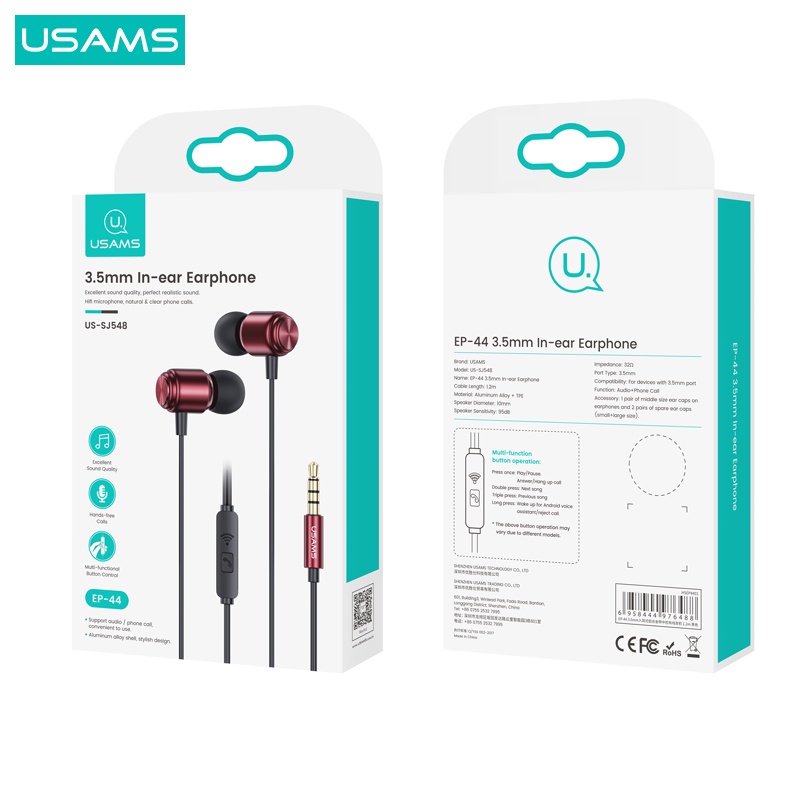 USAMS EP44 Headset In-ear Earphone 3.5mm