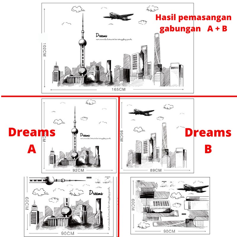 WALLSTICKER STIKER DEKORASI RUMAH CAFEE DINDING TEMBOK KAMAR RUANG TAMU DREAMS DREAM PESAWAT TOWER PARIS TOWERING