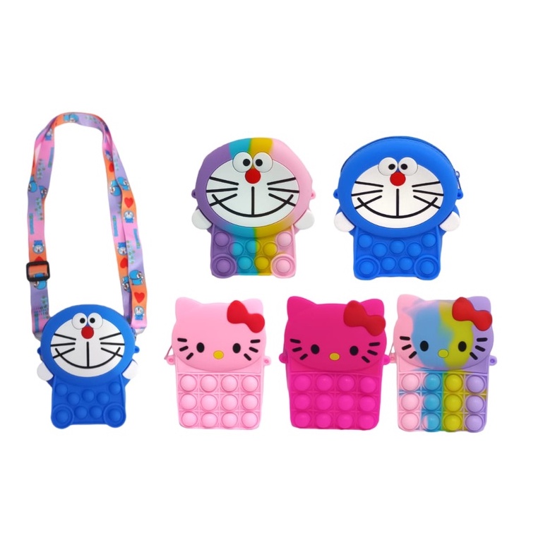 TAS SELEMPANG ANAK-ANAK POP IT KARAKTER DORAEMON HELLO KITTY