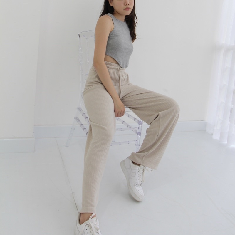 KYIRA PANTS / Celana Highwaist Kulot Knit Premium Panjang Wanita Tebal Berkualitas / Loose Cullote Pants /