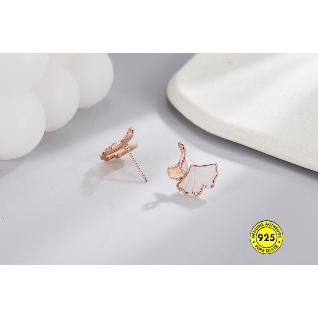 Anting Tusuk Sterling Silver 925 Desain Daun Ginkgo Untuk Wanita