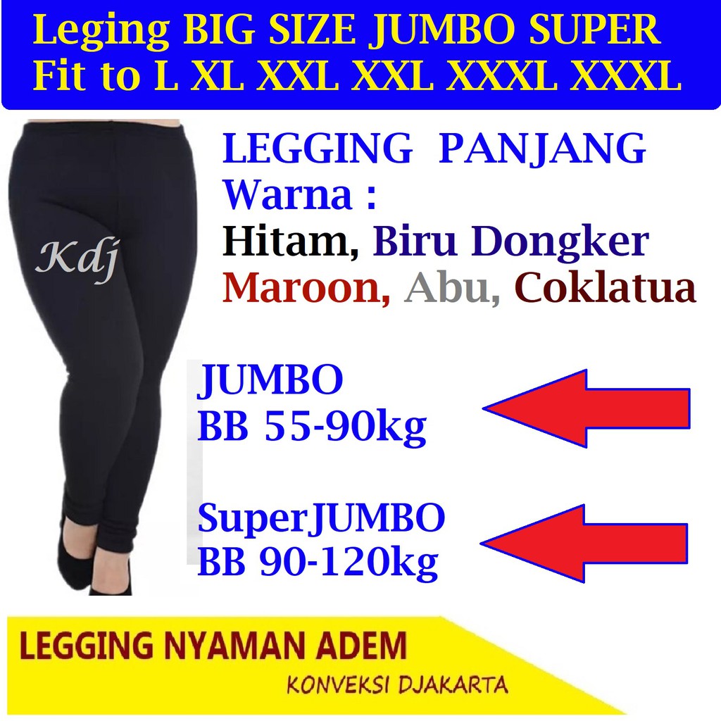 Celana Legging JUMBO Super BIG SIZE L-XXXXL Leging Wanita Ukuran Besar 2L 3L 4L XXXL