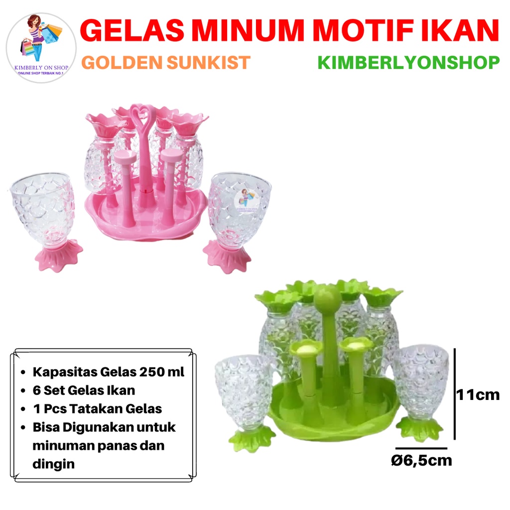 GELAS NANAS SET ISI 6 PCS + TATAKAN / GELAS IKAN 6 PCS