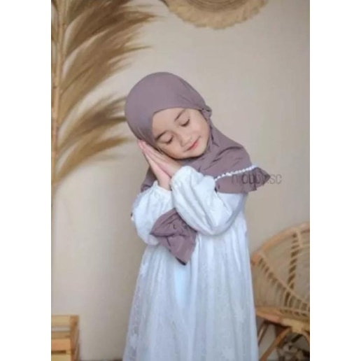 kerudung instan jersey bergo anak perempuan umur 3-8 tahun bahan jersey hyget jumbo renda rempel tali serut ped antem terbaru