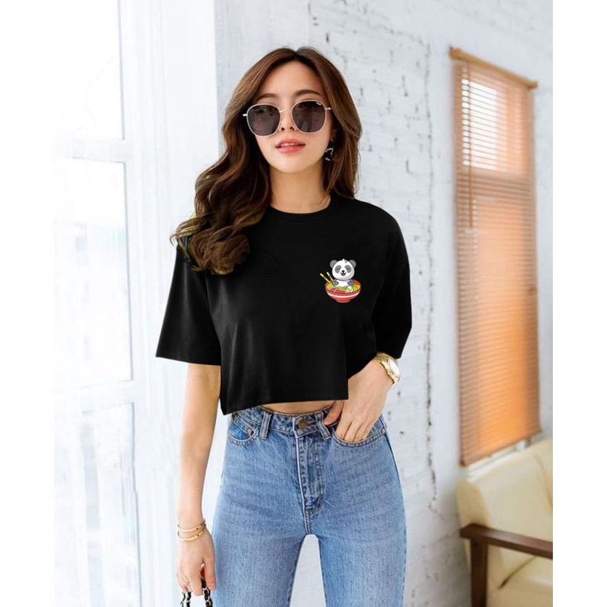 Flava_store - Crop Top Kaos Bear Mangkok Murah Wanita