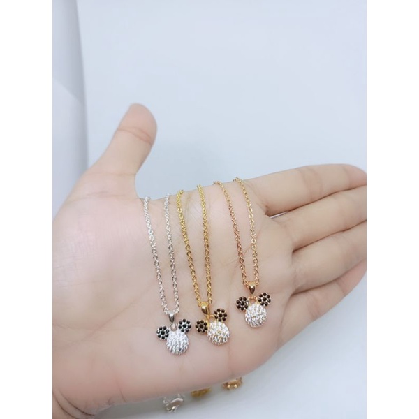 KALUNG NORI UKIR ANAK + LIONTIN KEPALA MICKEY MOUSE MP KOMBI MT HITAM/ KALUNG PERAK ASLI SILVER 925 LAPIS EMAS/ KALUNG FASHION ANAK TERBARU