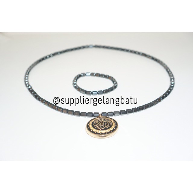 PROMO Kalung Ginsamyong Arab ALLAHU AKBAR TAKBIR Gold magnet KOREA kesehatan tourmaline bonus gelang