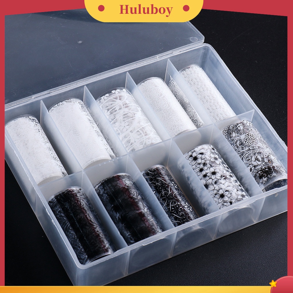 Huluboy Huluboy♡ 10pcs Stiker Kuku Motif Print Bunga Tahan Lama Untuk Manicure