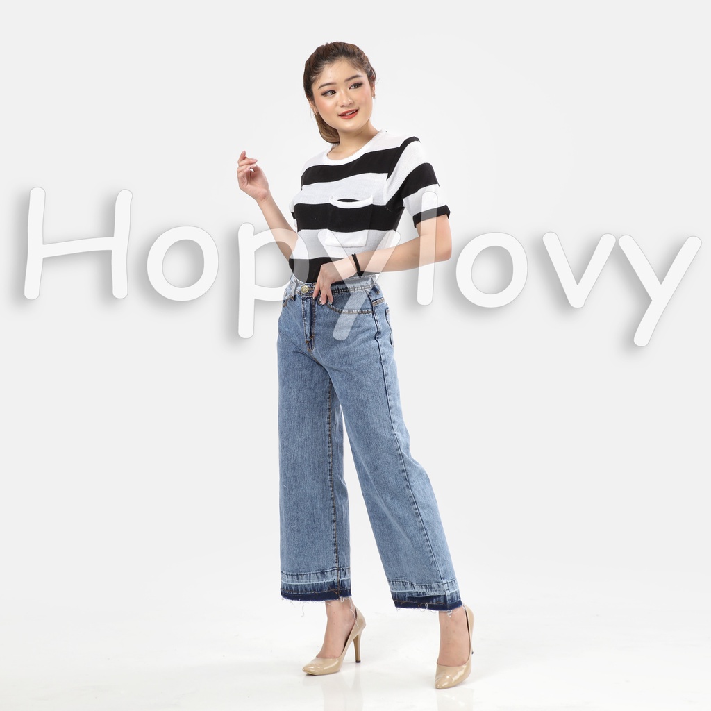 HOPYLOVY Celana Kulot Jeans Wanita Snow Acid Highwaist Deepika