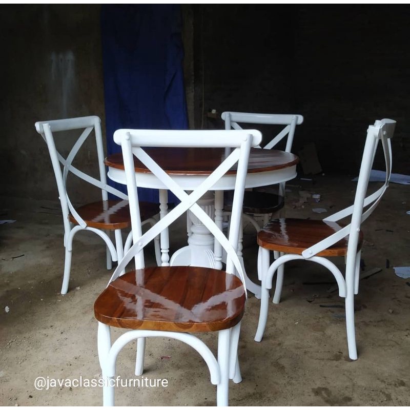 KURSI MAKAN SILANG,KURSI TIFANY SILANG MEJA BULAT 1SET-2