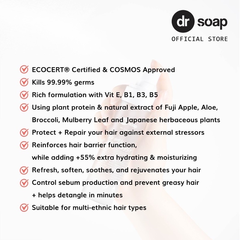 Dr Soap Vegan Hair Mist 100ml / Spray Rambut