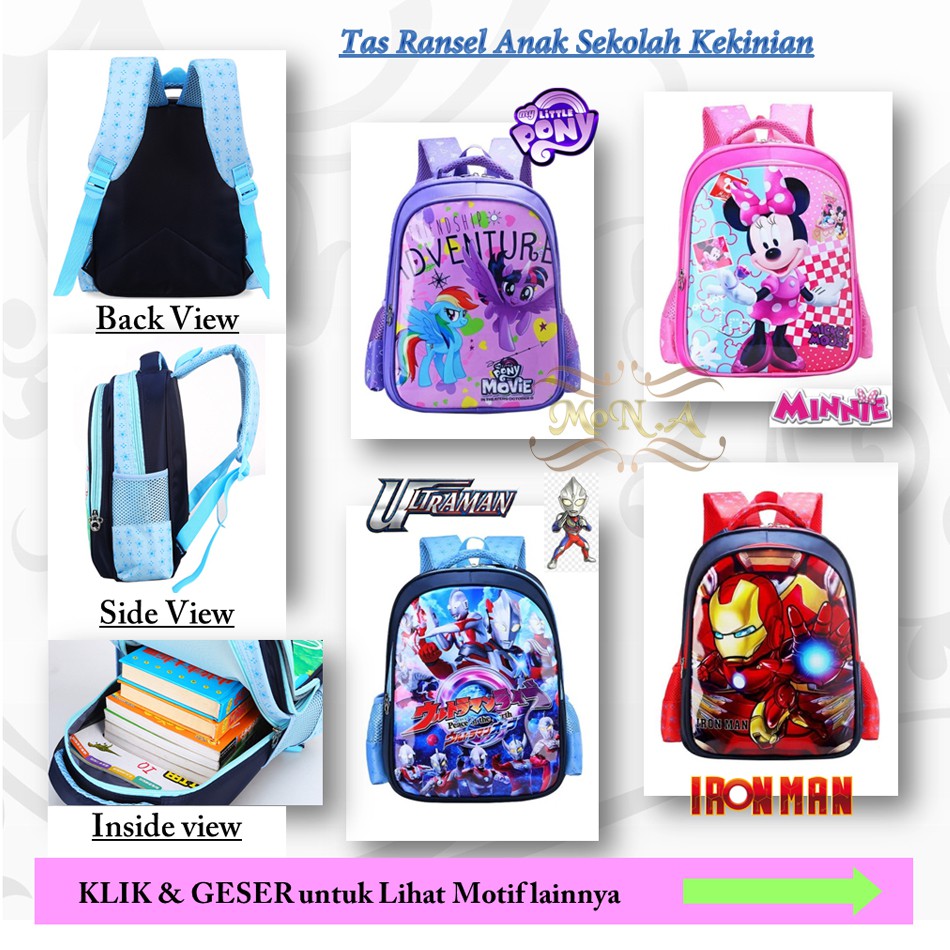 Tas Ransel Sekolah Anak Backpack Mini PG / SD kualitas import motif karakter cartoon keren cakep -M0168