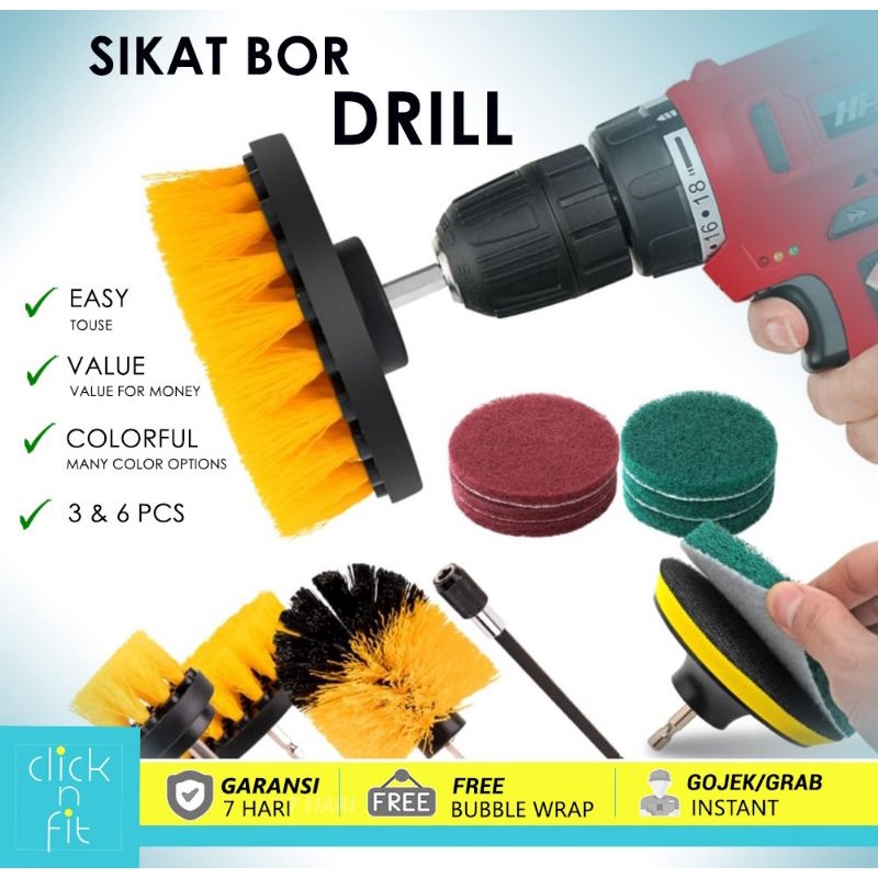 SIKAT BOR LISTRIK Electric drill isi 3 dan isi 6 drill brush dengan stick 150 mm sikat bor kamar mandi sikat wc sikat bor listrik sikat multifungsi