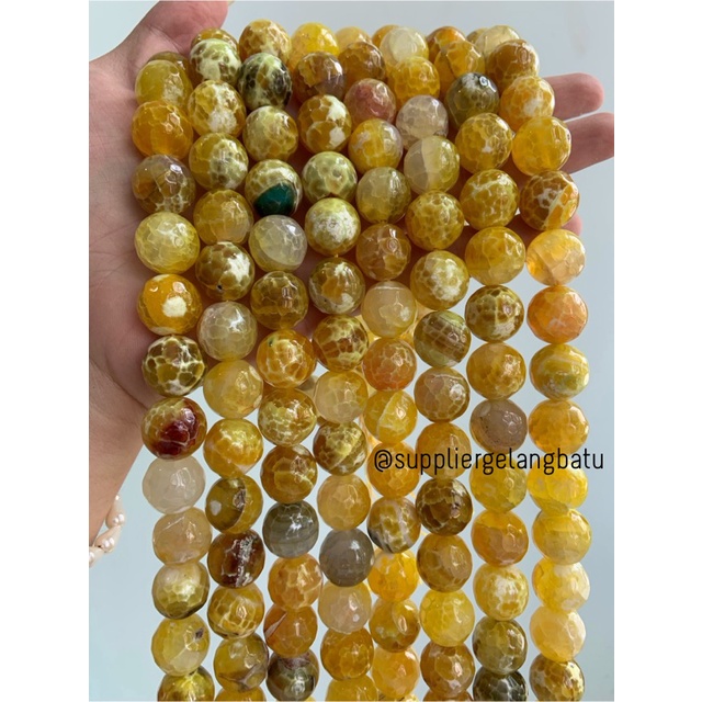 bahan soft yellow agate cutting 16mm natural corak akik alam faceted