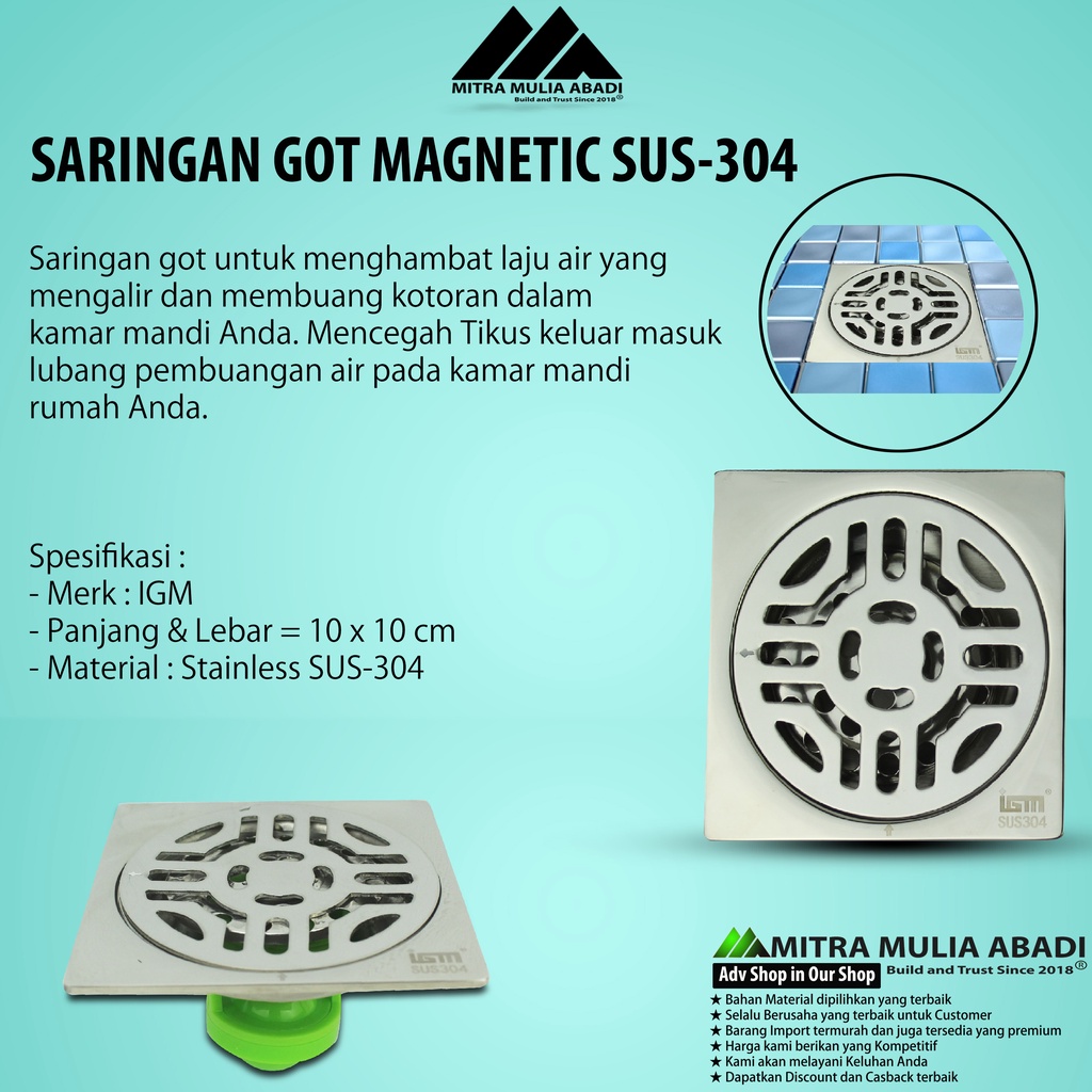 Saringan Got Stainless SUS-304 IGM Magnetic Suspensi Anti Kecoa &amp; Anti Tikus