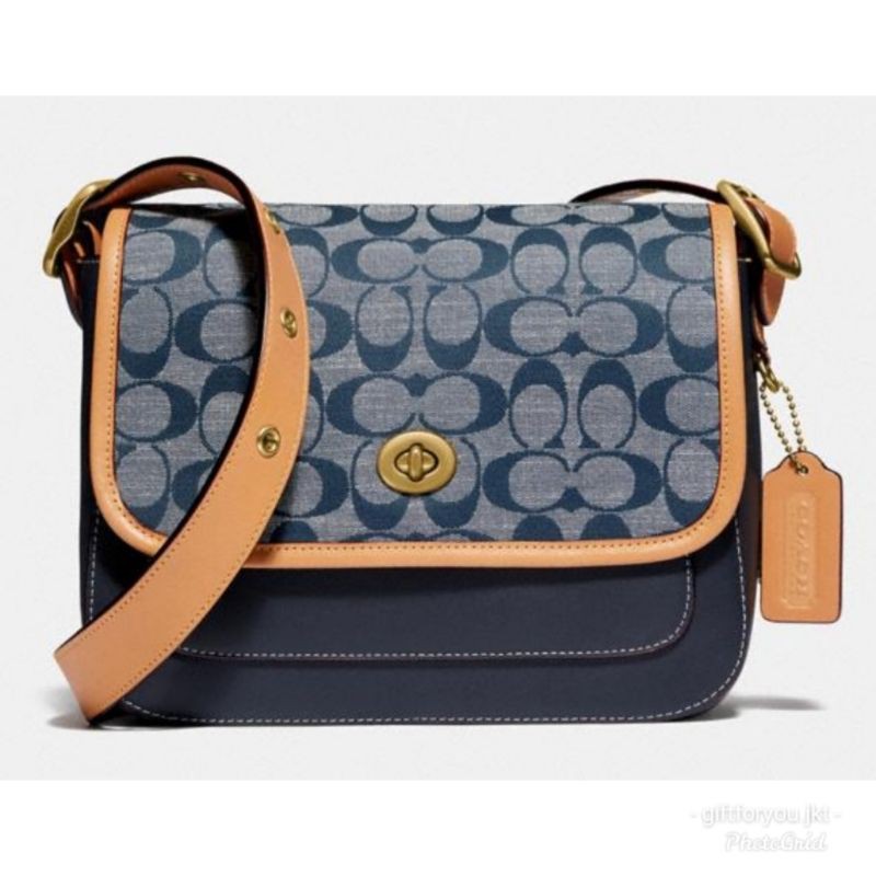 Coach Women Rambler Crossbody In Signature Chambray Midnight Navy Tas Wanita Branded Original