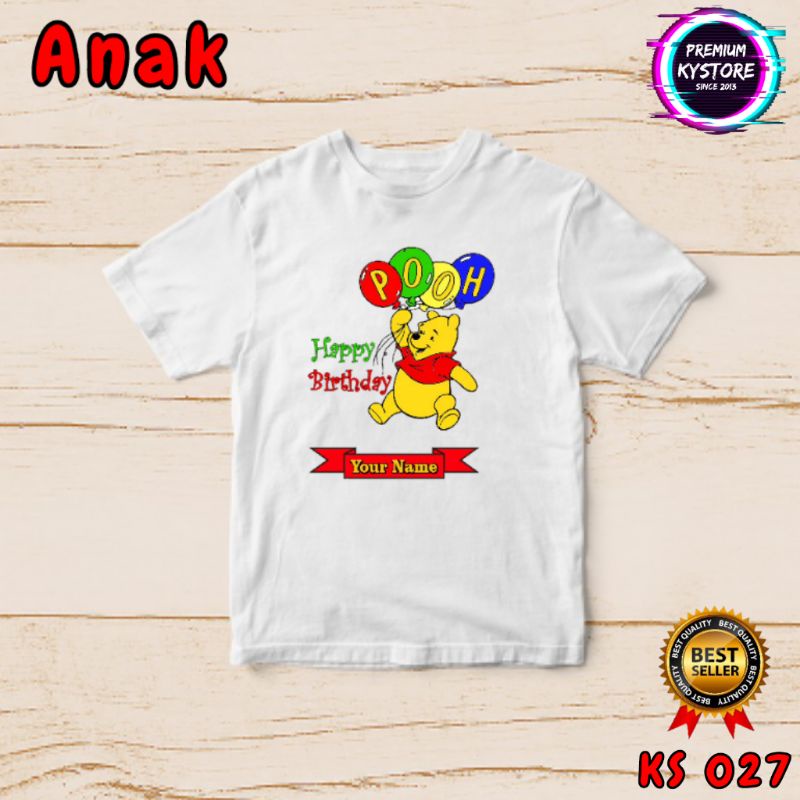 FREE NAMA Kaos ulang tahun anak dan dewasa motif winni the pooh