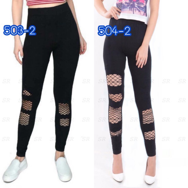 Legging Panjang Ripped Fishnet Bolong Jala Import Wanita