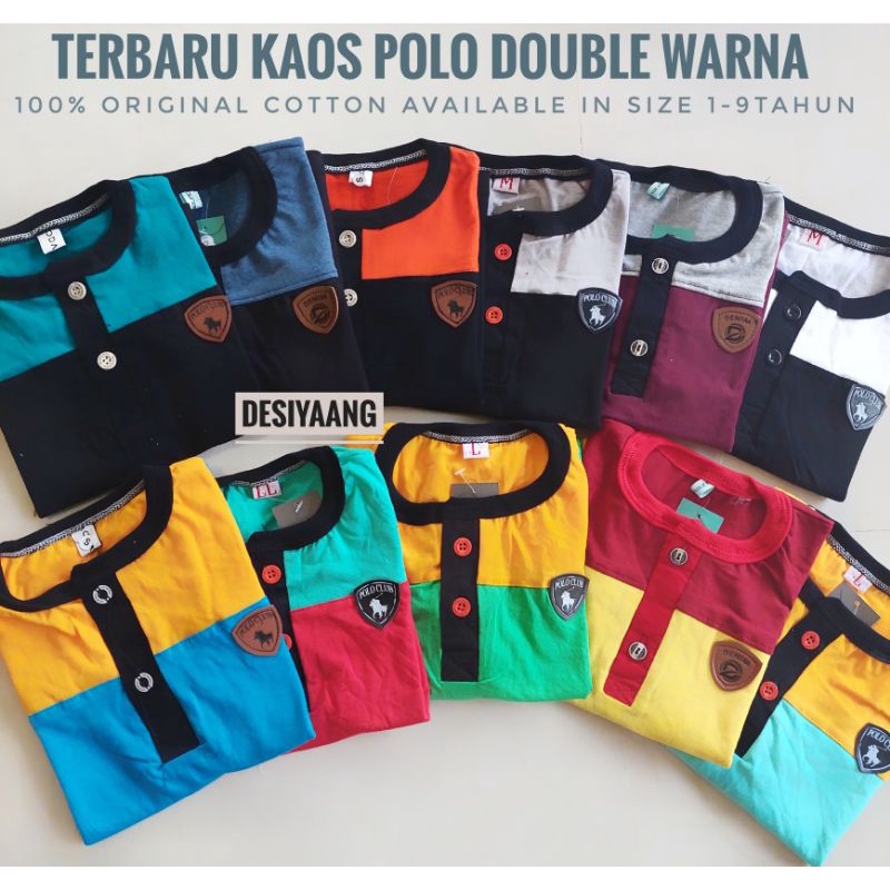 Baju Anak Laki laki POLO KANCING DOUBLE WARNA Size S M Usia 1 2 3 4 5 6 Tahun