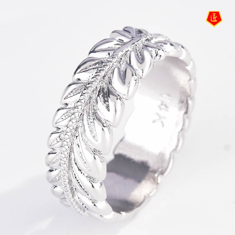 [Ready Stock]14K Gold Carving Wheat Leaf Ring Simple