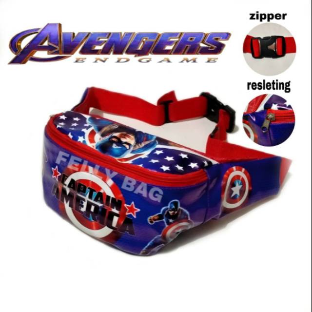 WAISTBAG ANAK 1-10THUN CAPTAIN AMERICA/TOBOT/SPIDERMAN/BATMAN TERBARU