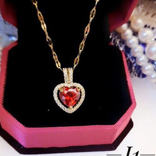 Titanium Kalung Love Permata merah N233