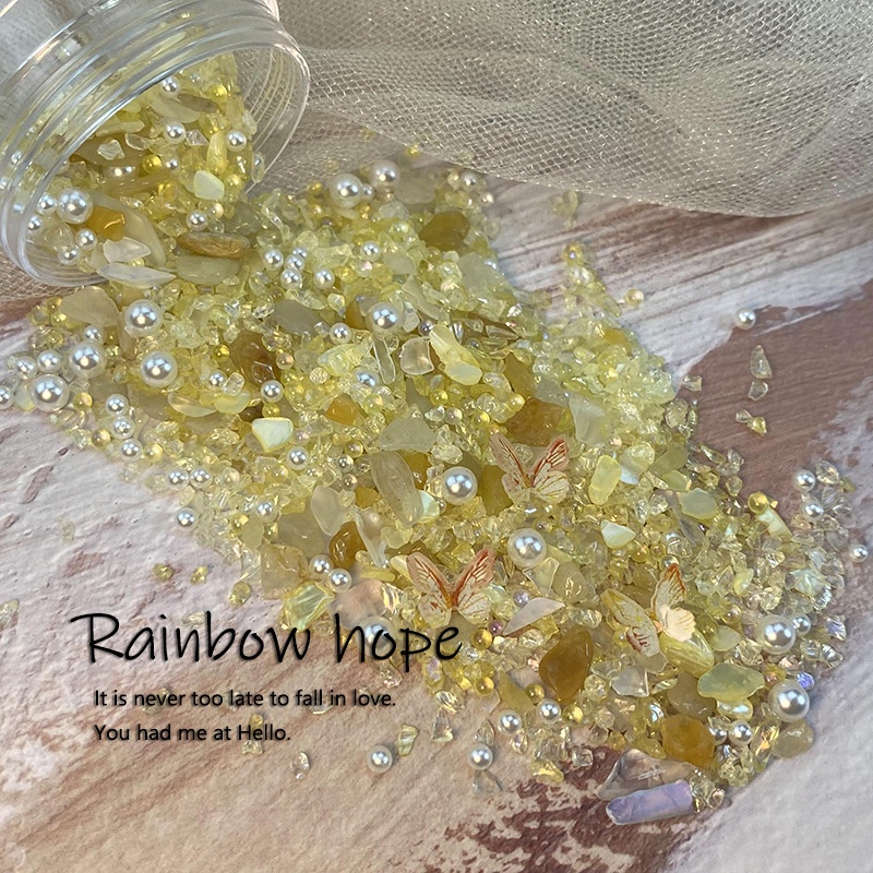 【 COD 】RAINBOW HOPE STONE SEASHELL+PEARL+BUTTERFLY STONE POT HIASAN BATU ALAM KUKU GAYA JEPANG HIASAN KUKU NAIL ART STONE