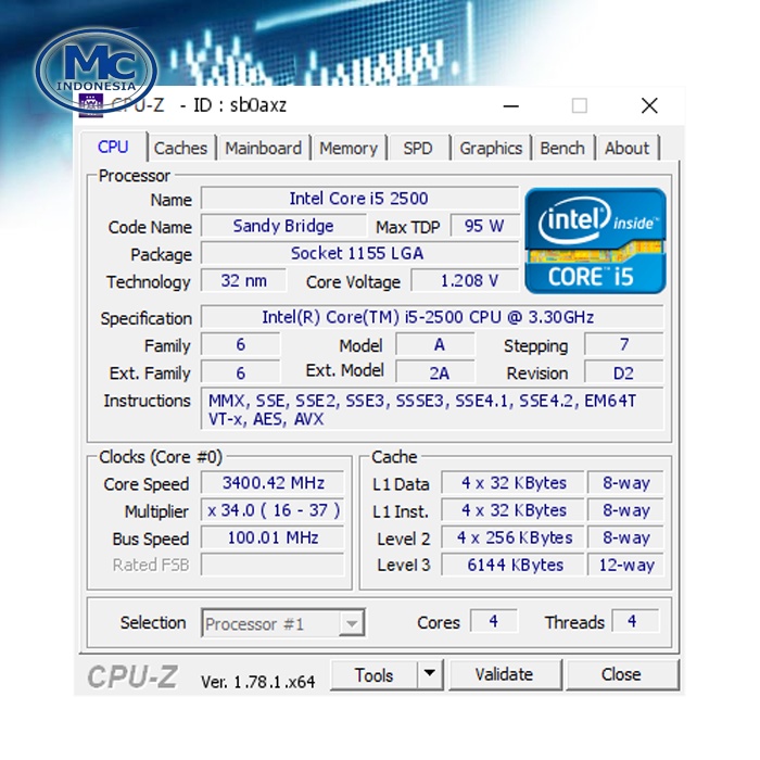 PROCESSOR INTEL CORE i5 2500 SOCKET 1155 1 TRAY