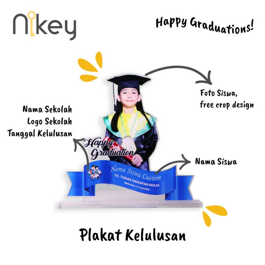 Plakat Wisuda TK, Piagam Kelulusan Sekolah, Plakat Akrilik Custom Free Design 15x10cm