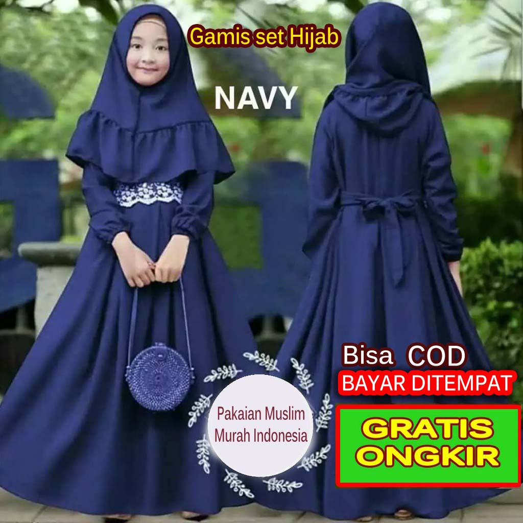 Gamis Anak Perempuan Set Hijab Usia 5 6 7 8  Tahun Kelas TK SD Baju Lebaran Murah Free Ongkir