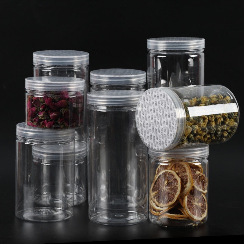 8 Sizes 250ml-1000ml Kitchen Food Storage Jars /Clear Snack Spice Canister Bottle/Refillable Sealed Cans with Cover /Plastic Storage Bottle For Food Candy Cookie/Cake Pastry Dessert Seal  Box/Cosmetic Jar