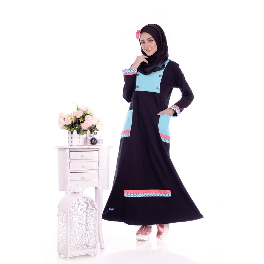 Baju gamis jumbo warna hitam dan ungu ALNITA AG 21