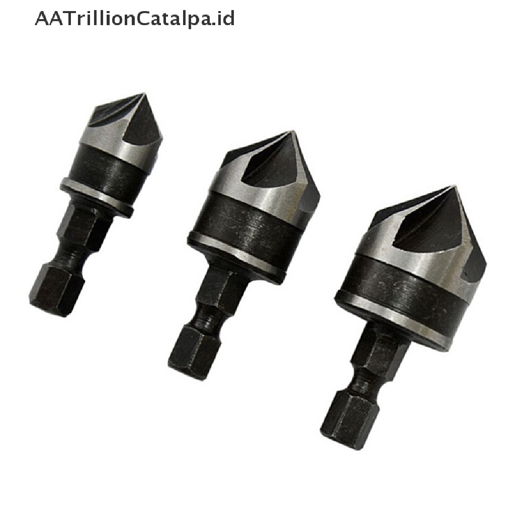 Aatrillioncatalpa 3Pcs / Set Mata Bor Chamfer 5 Flute 12 / 16 / 19mm Untuk Pengerjaan Kayu