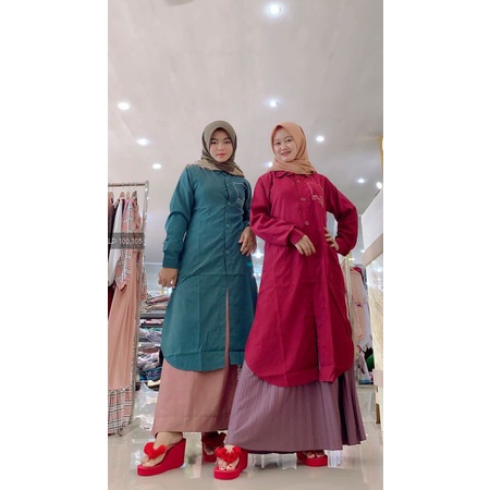Tunik Inayah bordir/ Gamis kotak / Gamis canda free belt / Gamis kekinian